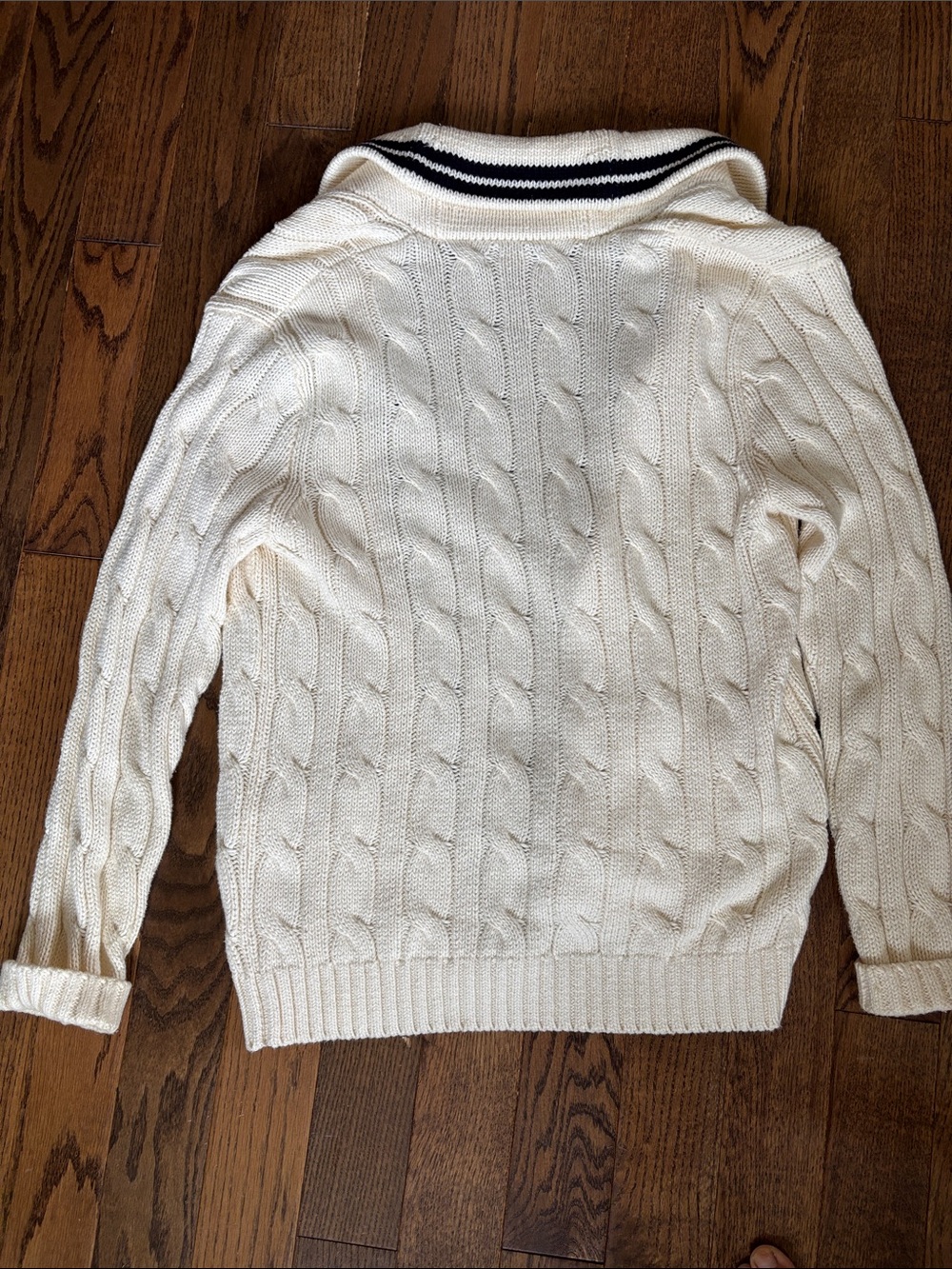 Vintage Polo Ralph Lauren Cream Cable-Knit Shawl-Collar Cardigan with Navy Tri - Picture 5 of 7